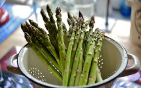 asparagus in a collander