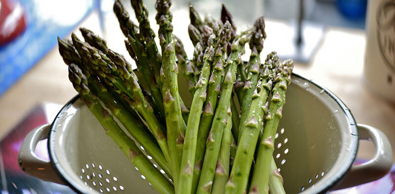 asparagus in a collander