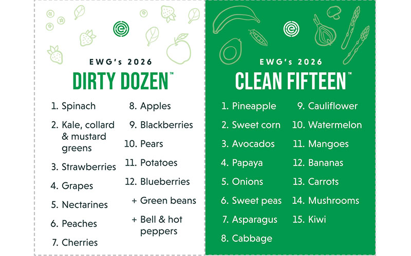 list of EWGs dirty dozen and clean fifteen