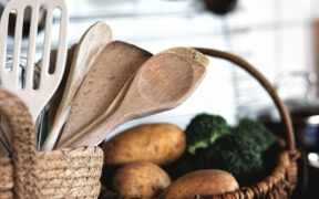 wooden spoons in a basket