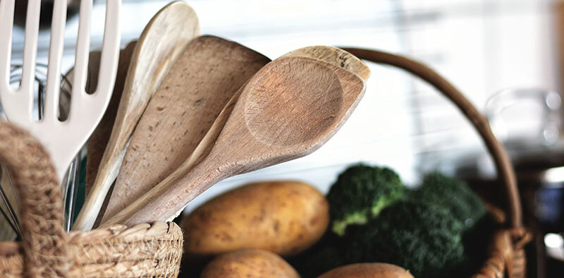 wooden spoons in a basket