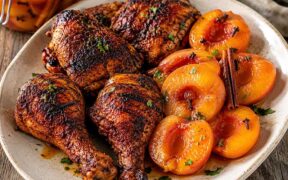 grilled chicken with pickled peaches