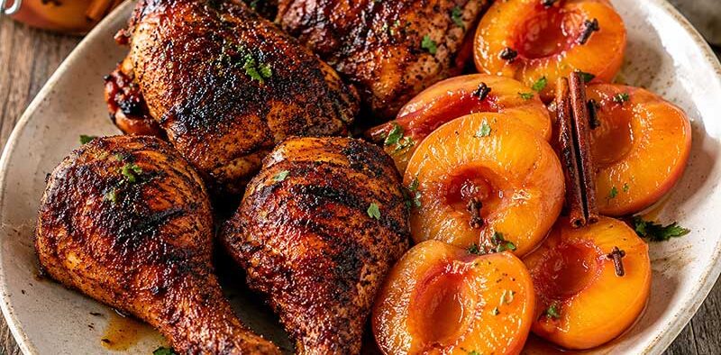 grilled chicken with pickled peaches